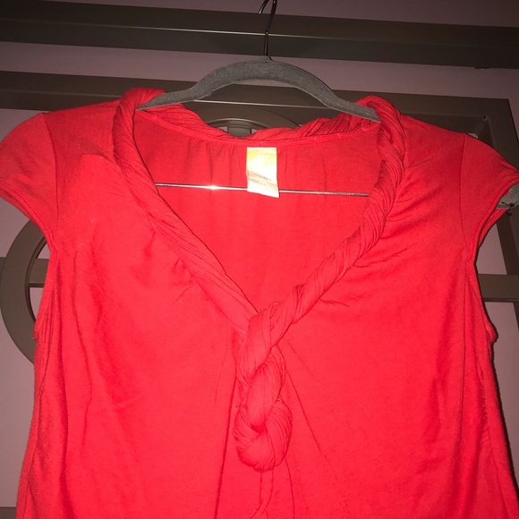 Bright red knotted detail cap sleeve blouse - Picture 2 of 5